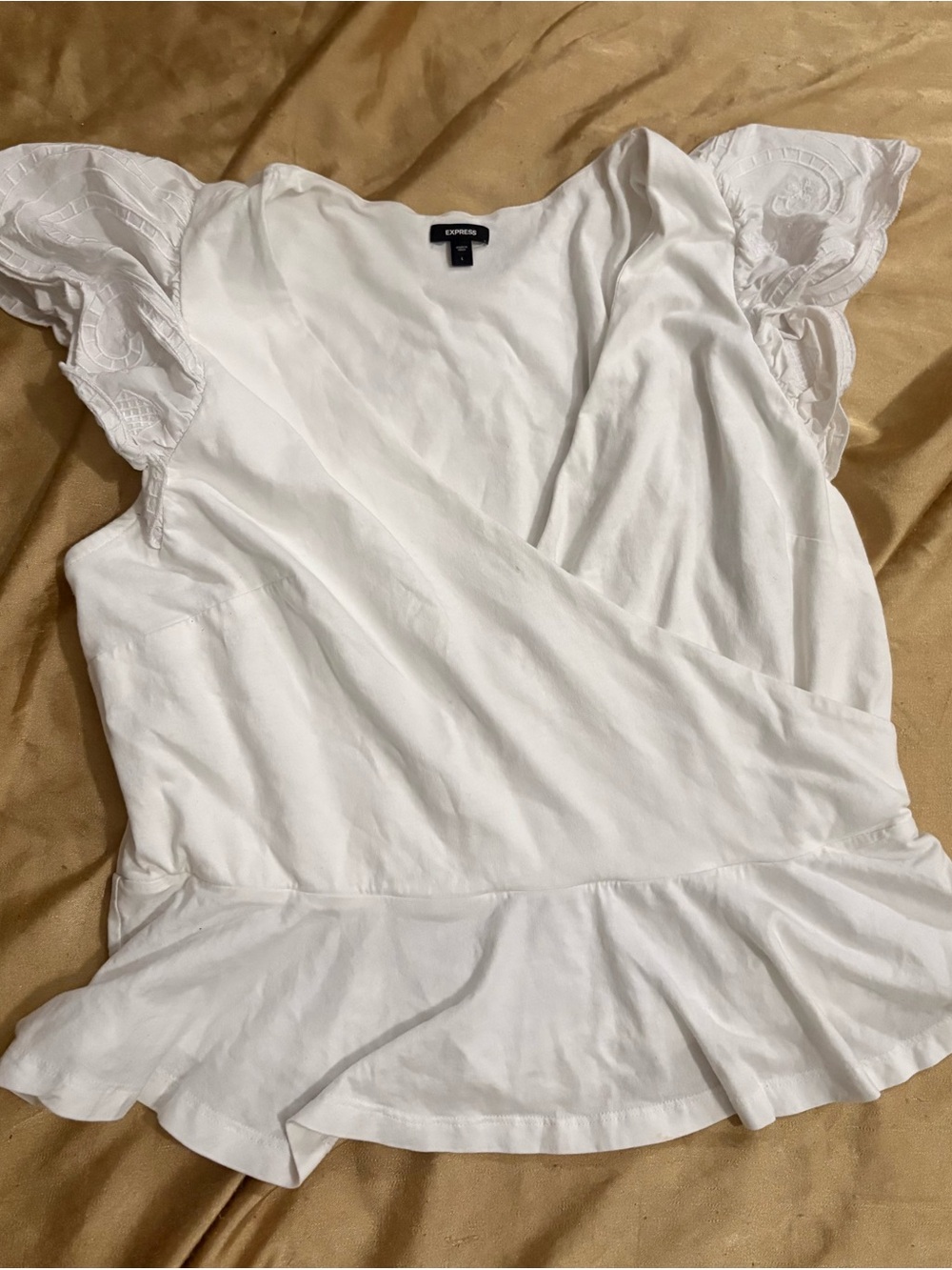 Express White Flutter-Sleeve Wrap Peplum Top